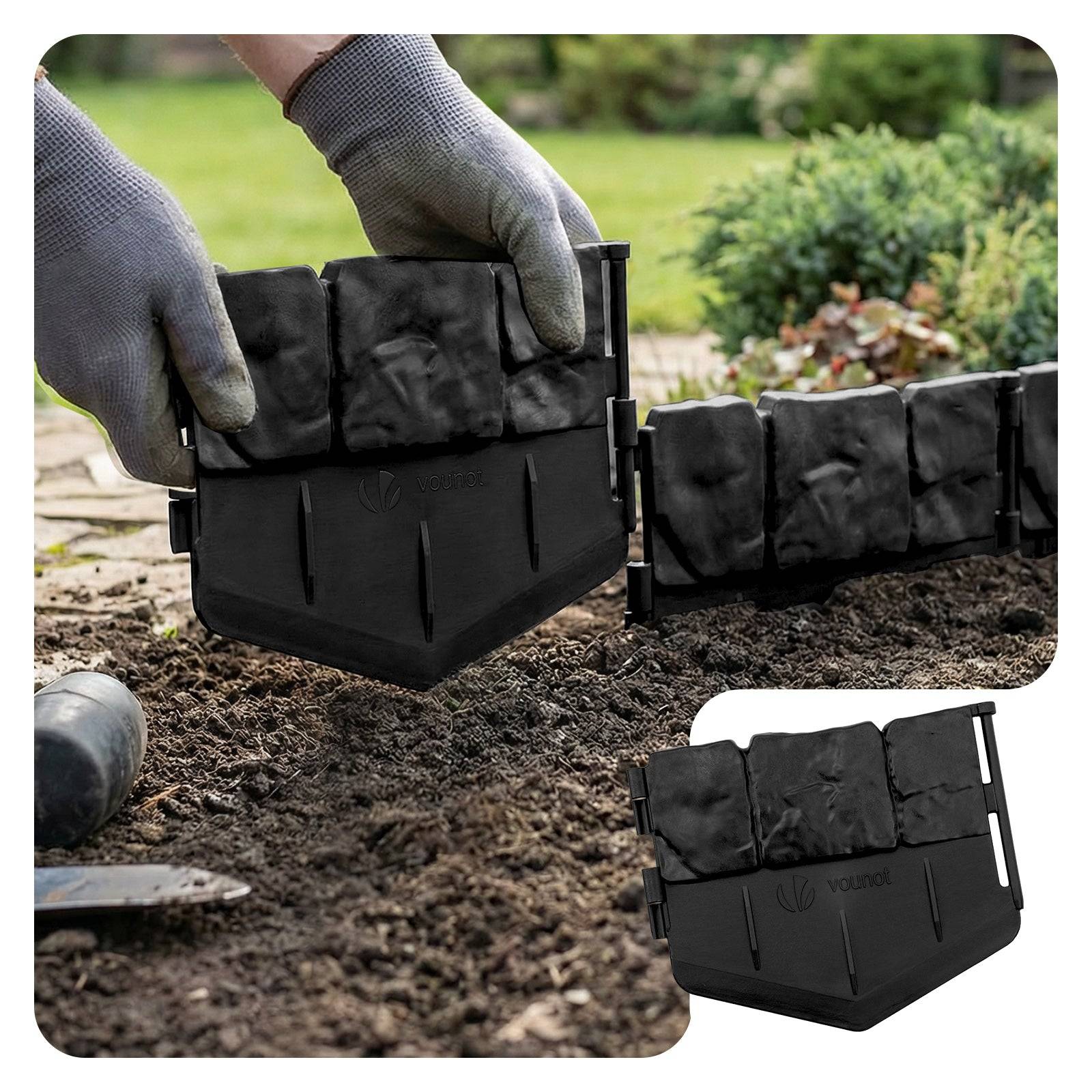Bordure de jardin imitation pierre 26.7m noir - Hauteur 14cm - Clôture gazon décorative ultra résistant - Lot de 175 - VOUNOT® - Image 1
