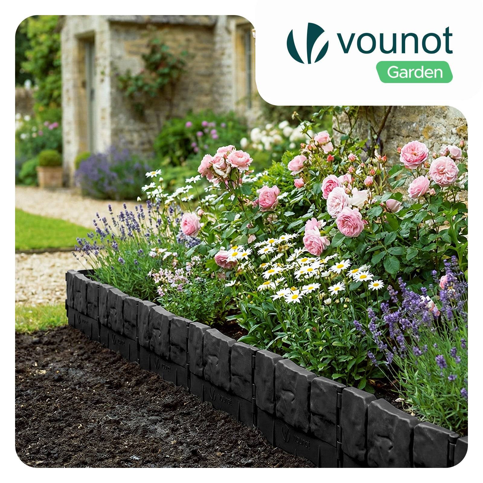 Bordure de jardin imitation pierre 26.7m noir - Hauteur 14cm - Clôture gazon décorative ultra résistant - Lot de 175 - VOUNOT® - Image 2
