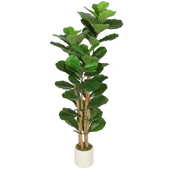 Figuier artificiel vert PEVA/bois, pot PP/ciment, 50x50x150cm - Image 2