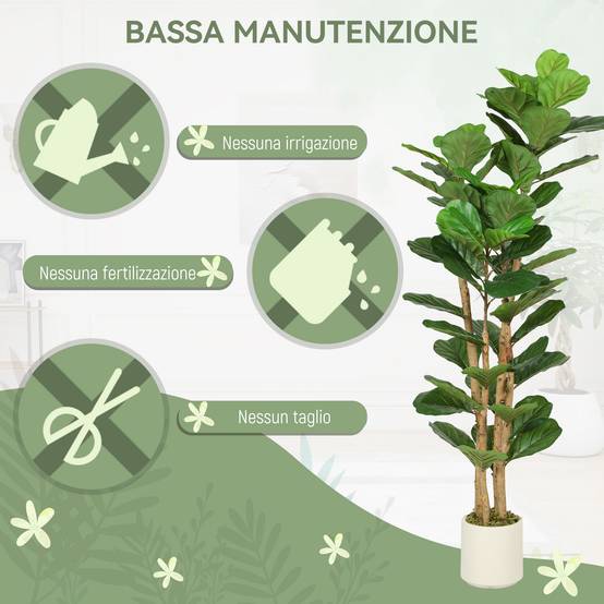 Figuier artificiel vert PEVA/bois, pot PP/ciment, 50x50x150cm - Image 7