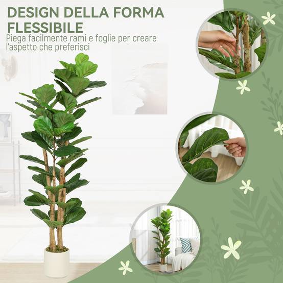 Figuier artificiel vert PEVA/bois, pot PP/ciment, 50x50x150cm - Image 8