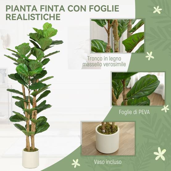 Figuier artificiel vert PEVA/bois, pot PP/ciment, 50x50x150cm - Image 6