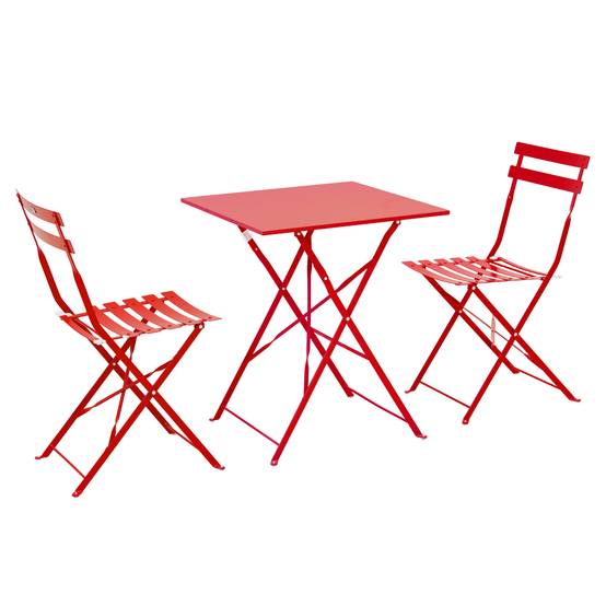 Oviala - Table de jardin et 2 chaises acier rouge Rome - Oviala - Imagen 1