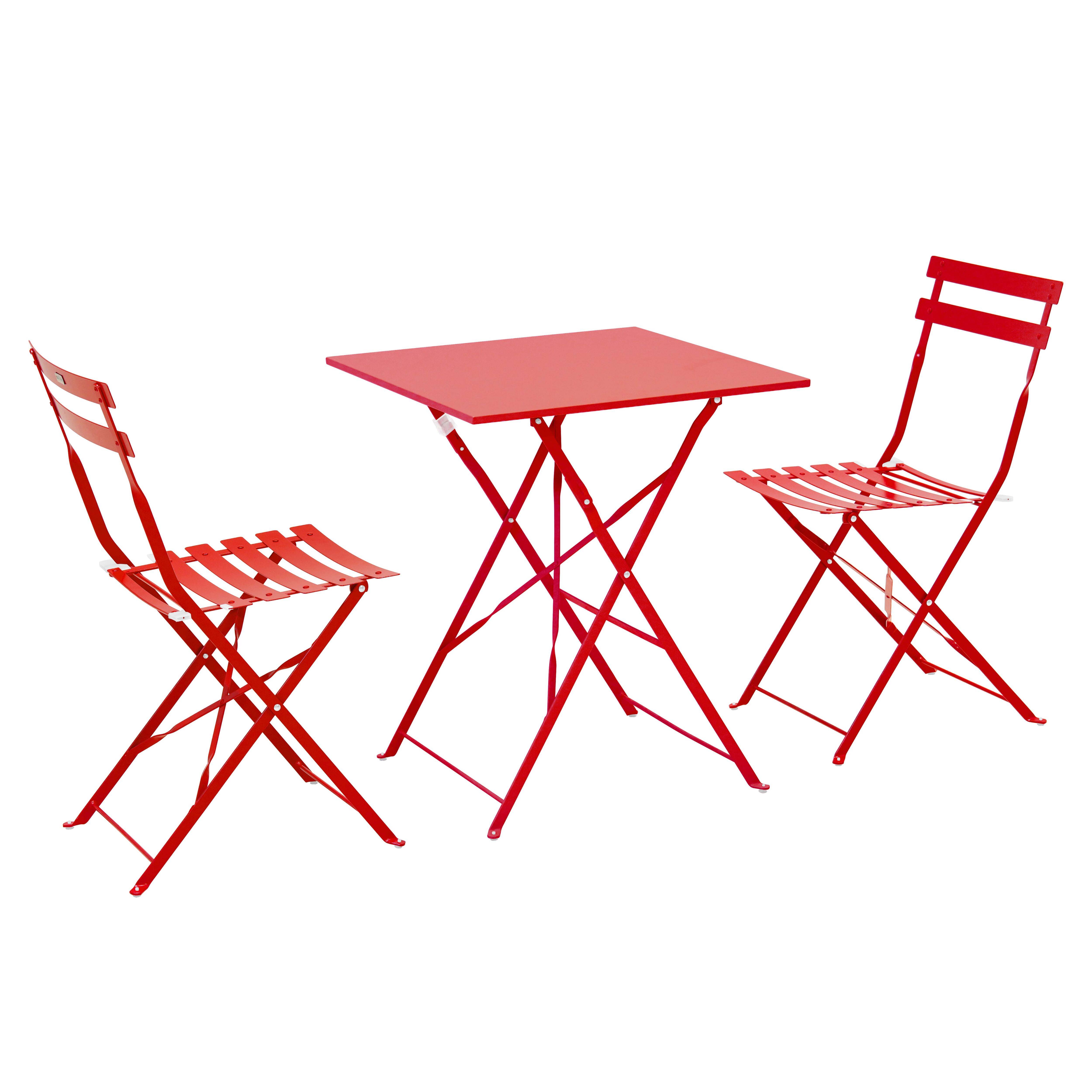 Oviala - Table de jardin et 2 chaises acier rouge Rome - Oviala - Imagen 1