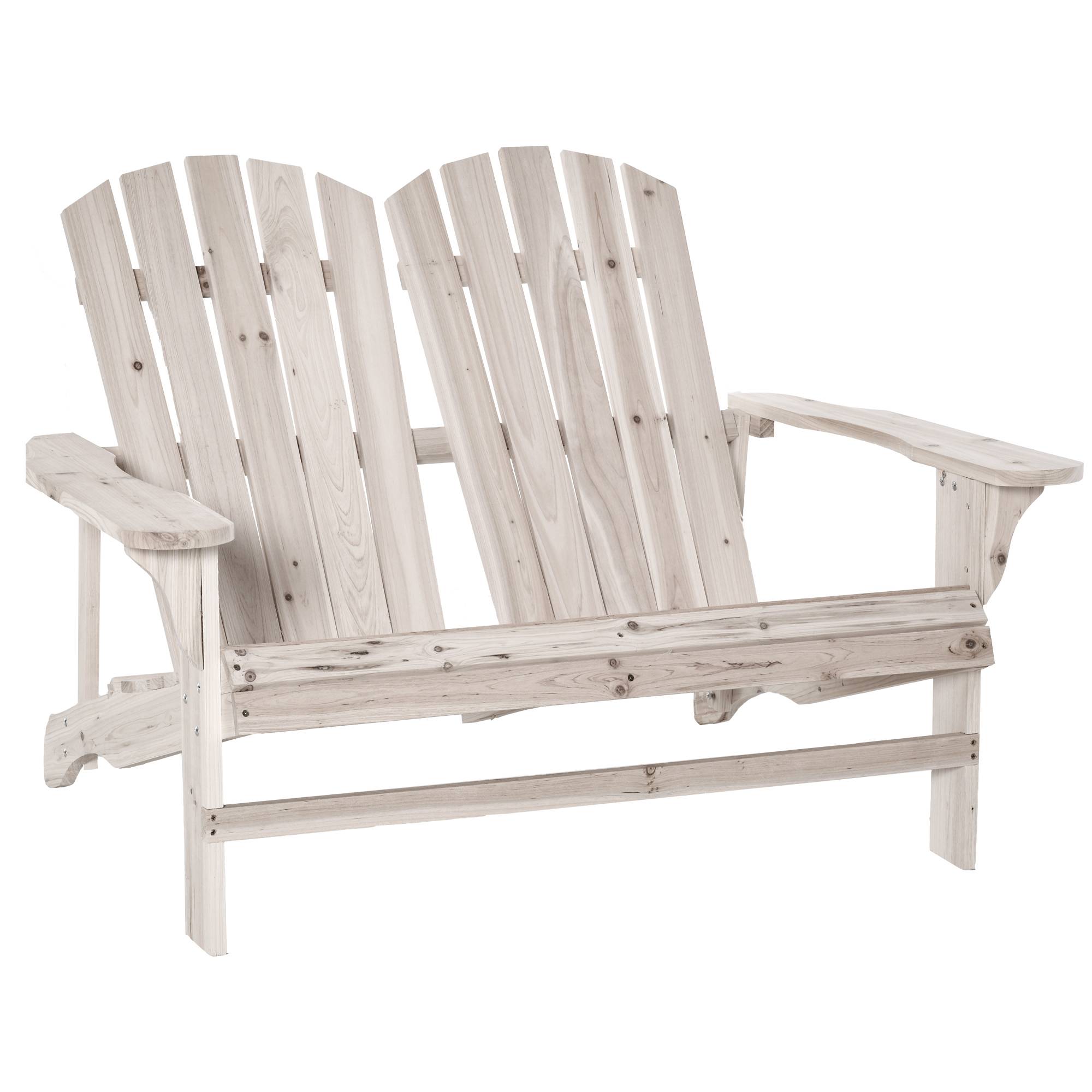 Outsunny - Banc de jardin 2 places design Adirondack assise dossier à lattes larges accoudoirs bois naturel pin lasuré - Outsunny - Imagen 1