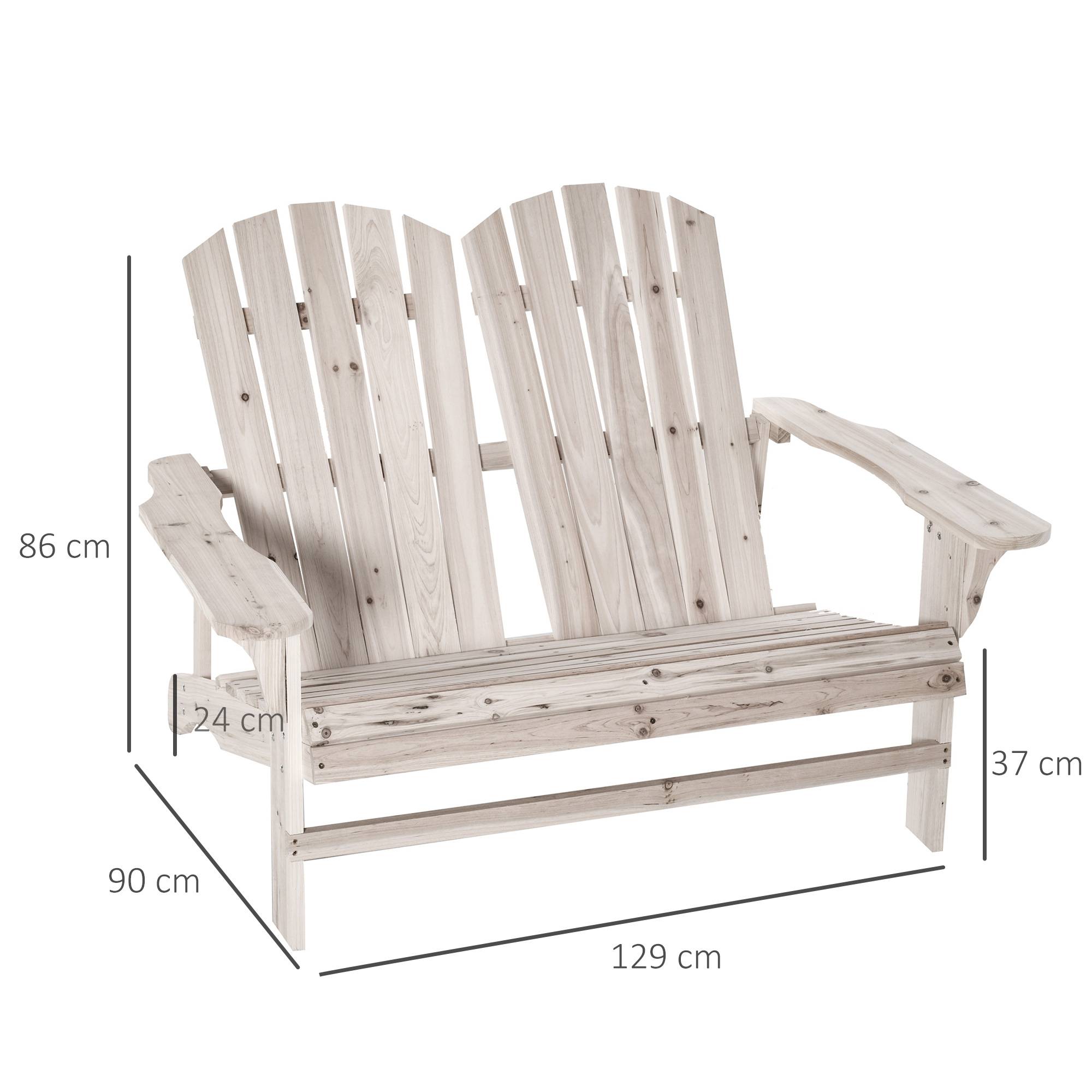 Outsunny - Banc de jardin 2 places design Adirondack assise dossier à lattes larges accoudoirs bois naturel pin lasuré - Outsunny - Imagen 3