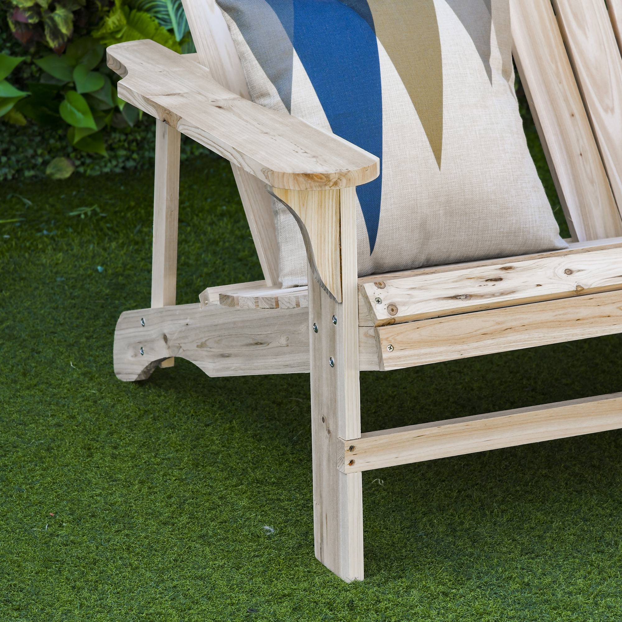 Outsunny - Banc de jardin 2 places design Adirondack assise dossier à lattes larges accoudoirs bois naturel pin lasuré - Outsunny - Imagen 5