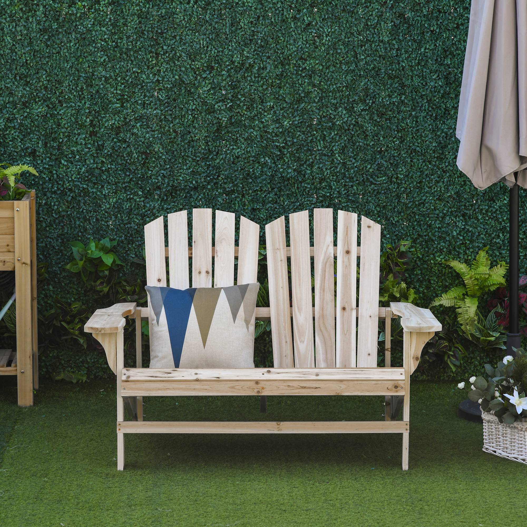 Outsunny - Banc de jardin 2 places design Adirondack assise dossier à lattes larges accoudoirs bois naturel pin lasuré - Outsunny - Imagen 4