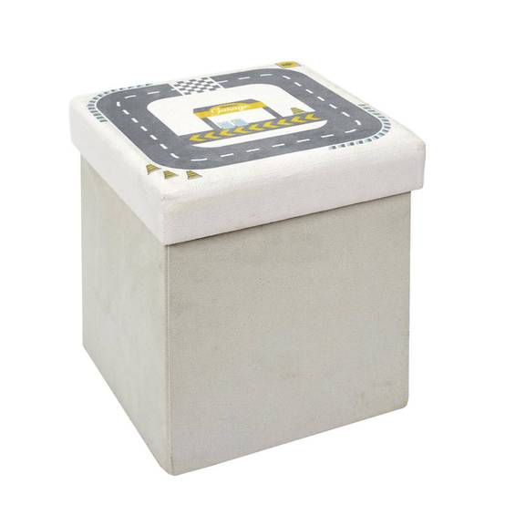 ALTOBUY - Pouf-Coffre Pliable Velours Gris Clair Motif Circuit - CHILD - Image 1