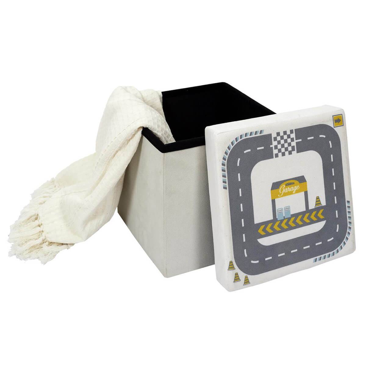 ALTOBUY - Pouf-Coffre Pliable Velours Gris Clair Motif Circuit - CHILD - Image 5