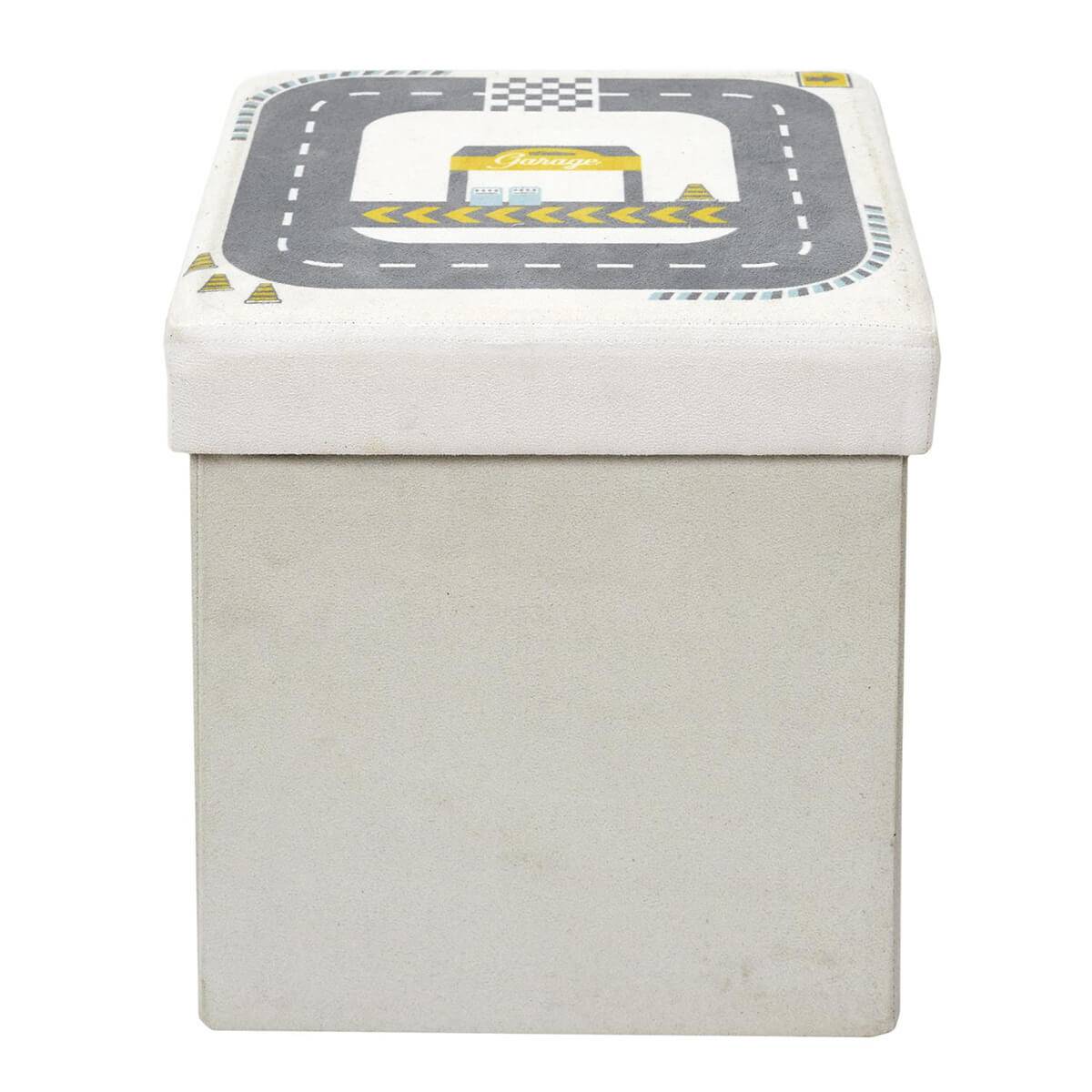 ALTOBUY - Pouf-Coffre Pliable Velours Gris Clair Motif Circuit - CHILD - Image 4