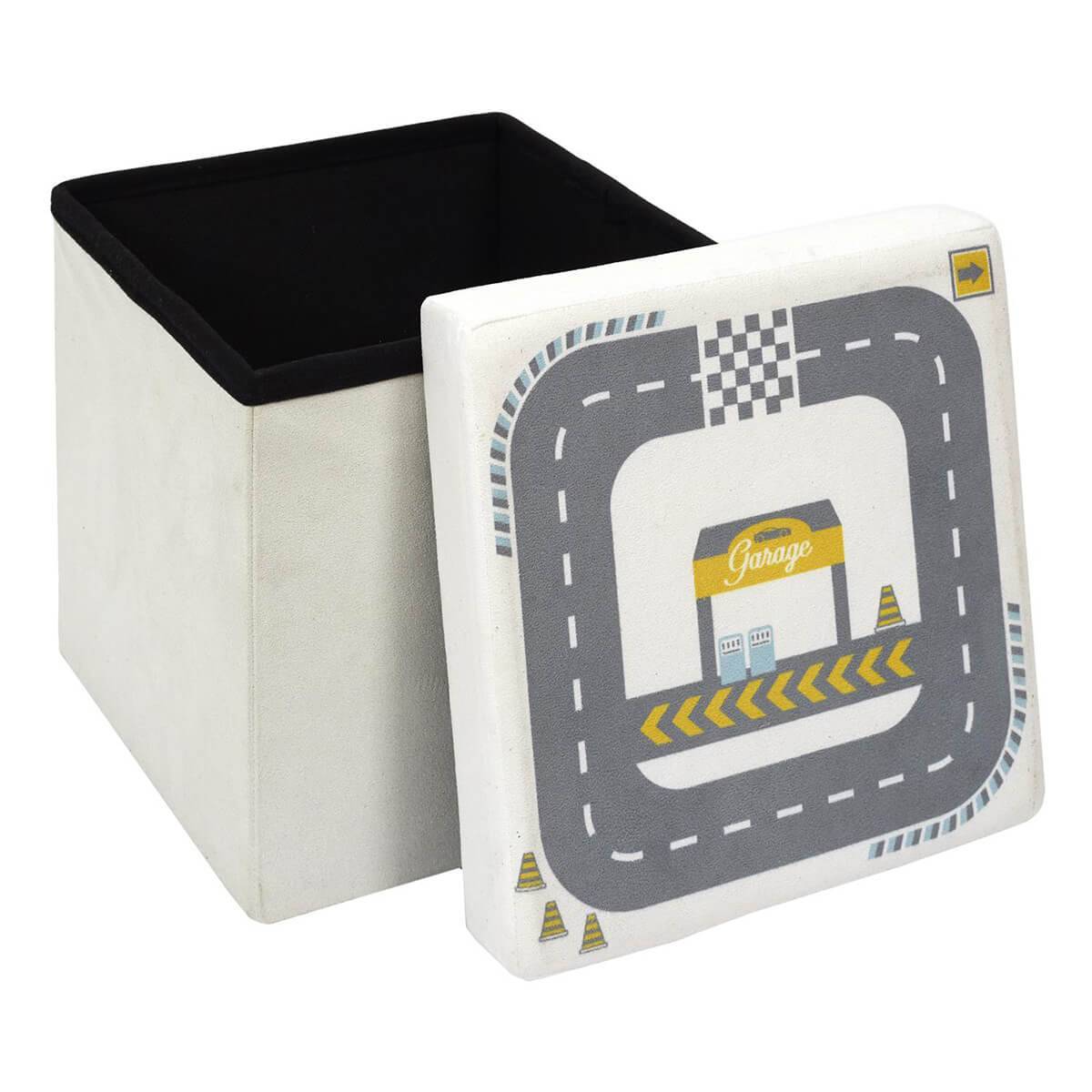 ALTOBUY - Pouf-Coffre Pliable Velours Gris Clair Motif Circuit - CHILD - Image 2
