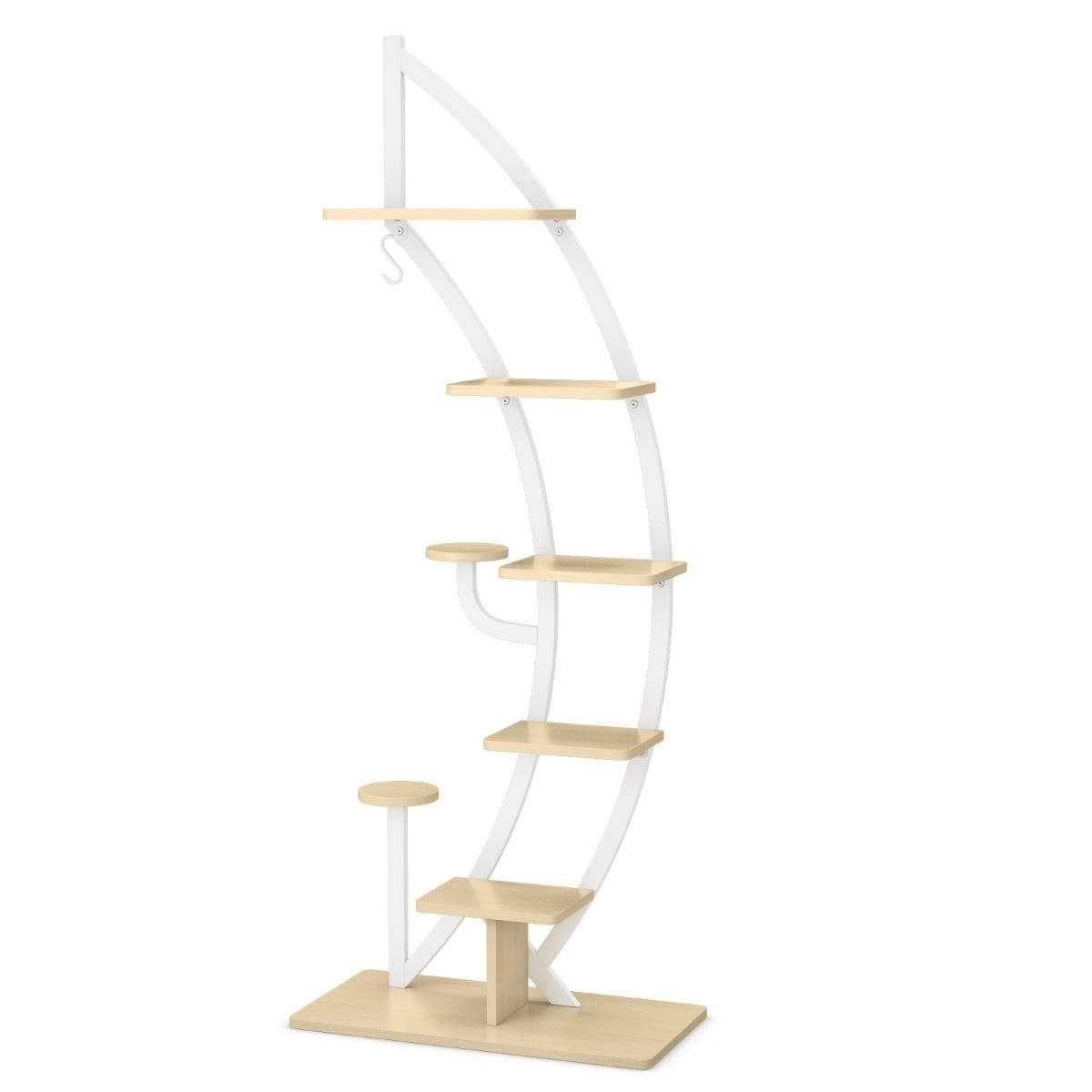 Helloshop26 - Étagère à fleurs en métal à 7 niveaux porte plantes en forme de demi-lune avec dispositif anti-renversement 60 x 30 x 155 cm blanc - Imagen 1