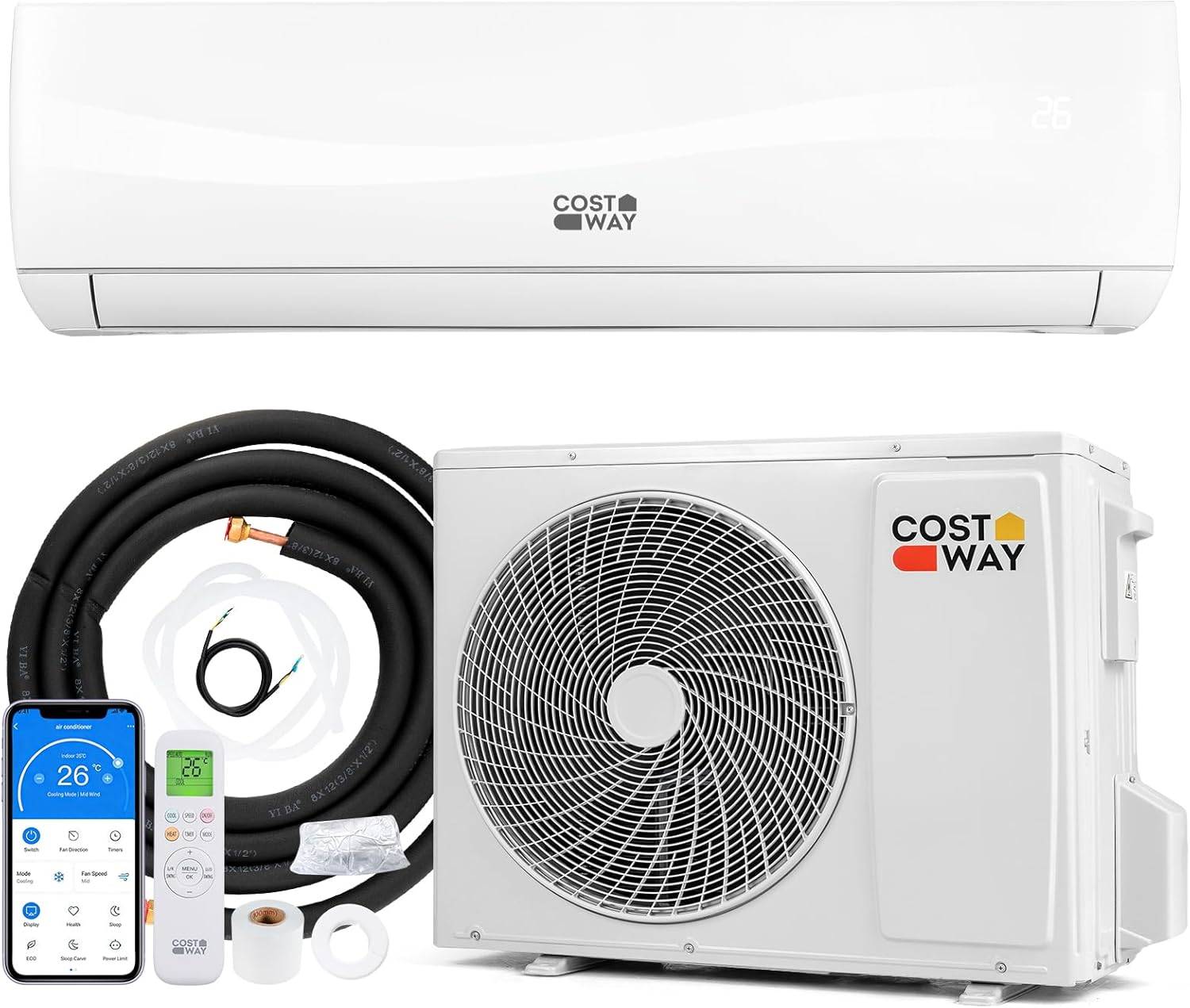 COSTWAY Climatiseur Reversible 24000 BTU 7,2 KW, Climatiseur Split R32, Chauffage, Refroidissement[Classe énergétique A+++]