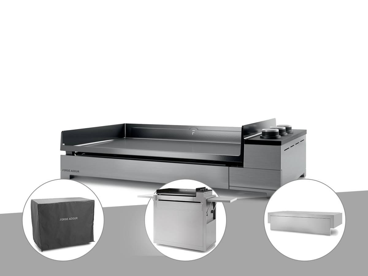 Forge Adour - Plancha gaz Premium 75 inox avec couvercle, chariot et housse - Forge Adour