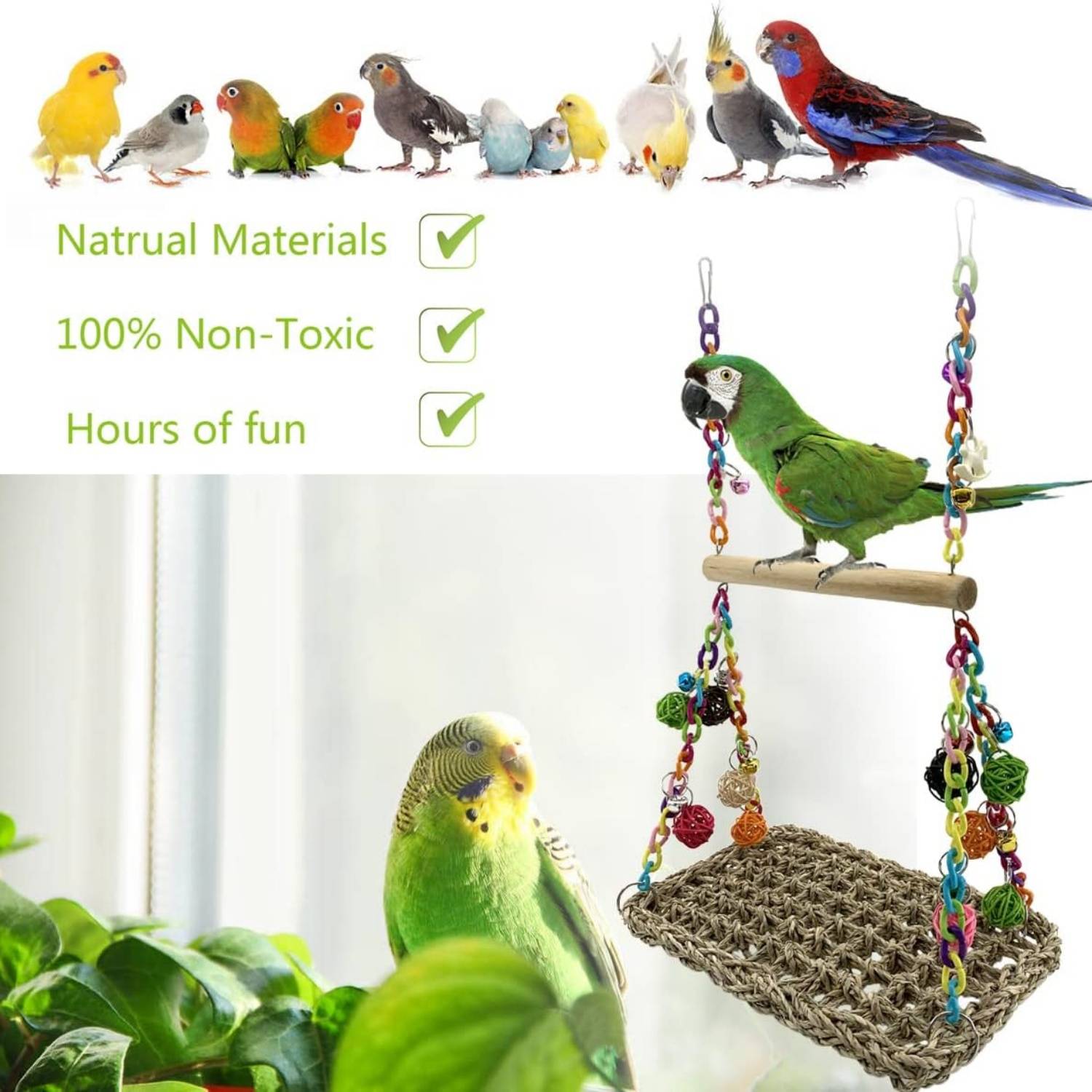 Balançoire en jonc de mer pour petits oiseaux DtopbuyAge - Image 4