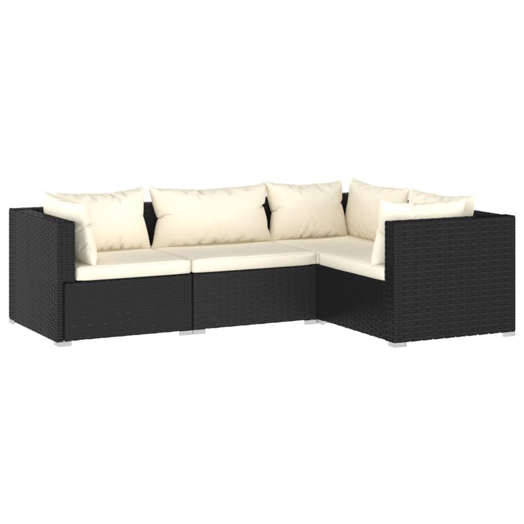 Helloshop26 - Salon de jardin meuble d'extérieur ensemble de mobilier 4 pièces avec coussins résine tressée noir - Imagen 1