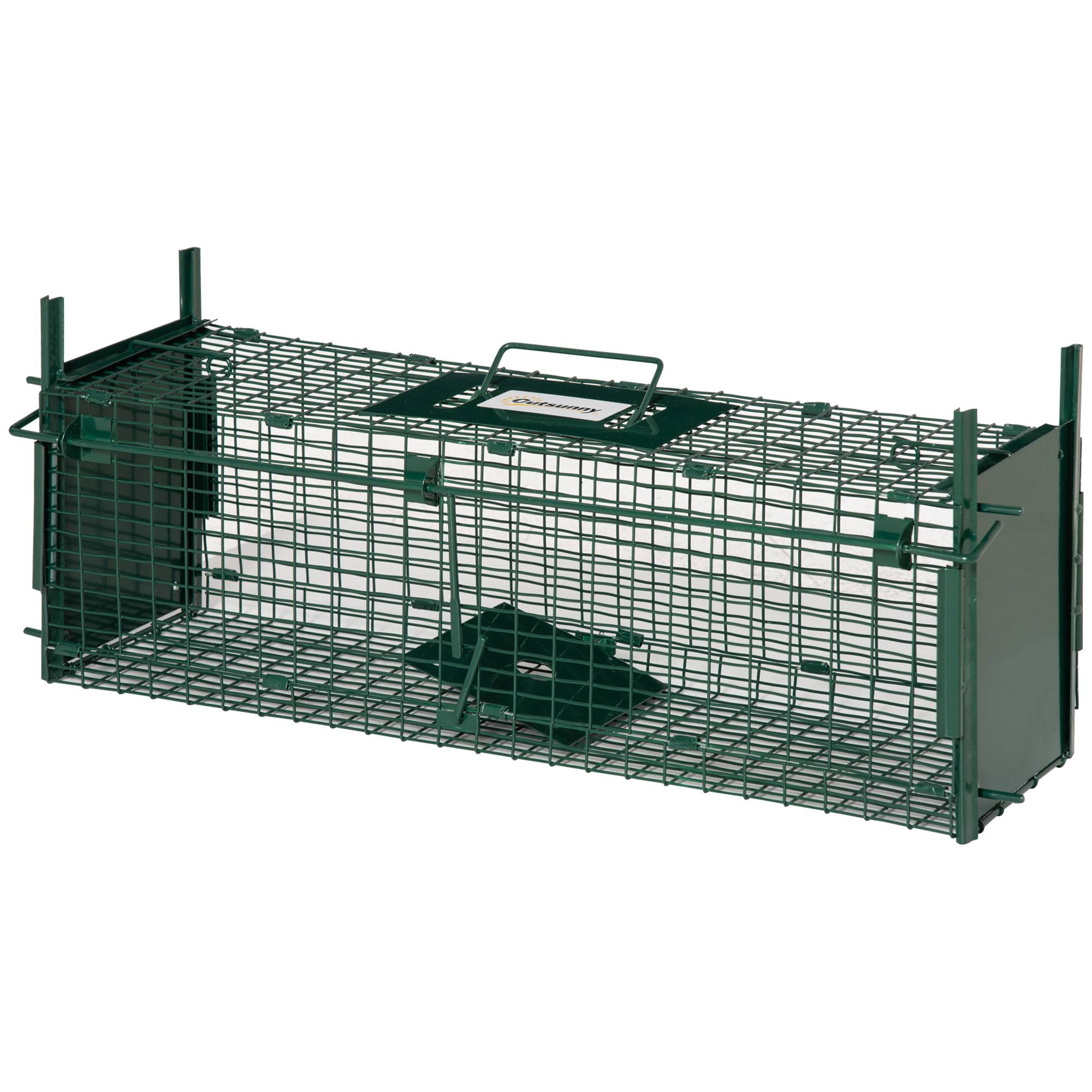 Piège à animaux vivants 60 x 18 x 20 cm avec 2 portes, poignée et cadre en acier pour souris et rongeurs, vert - Image 2