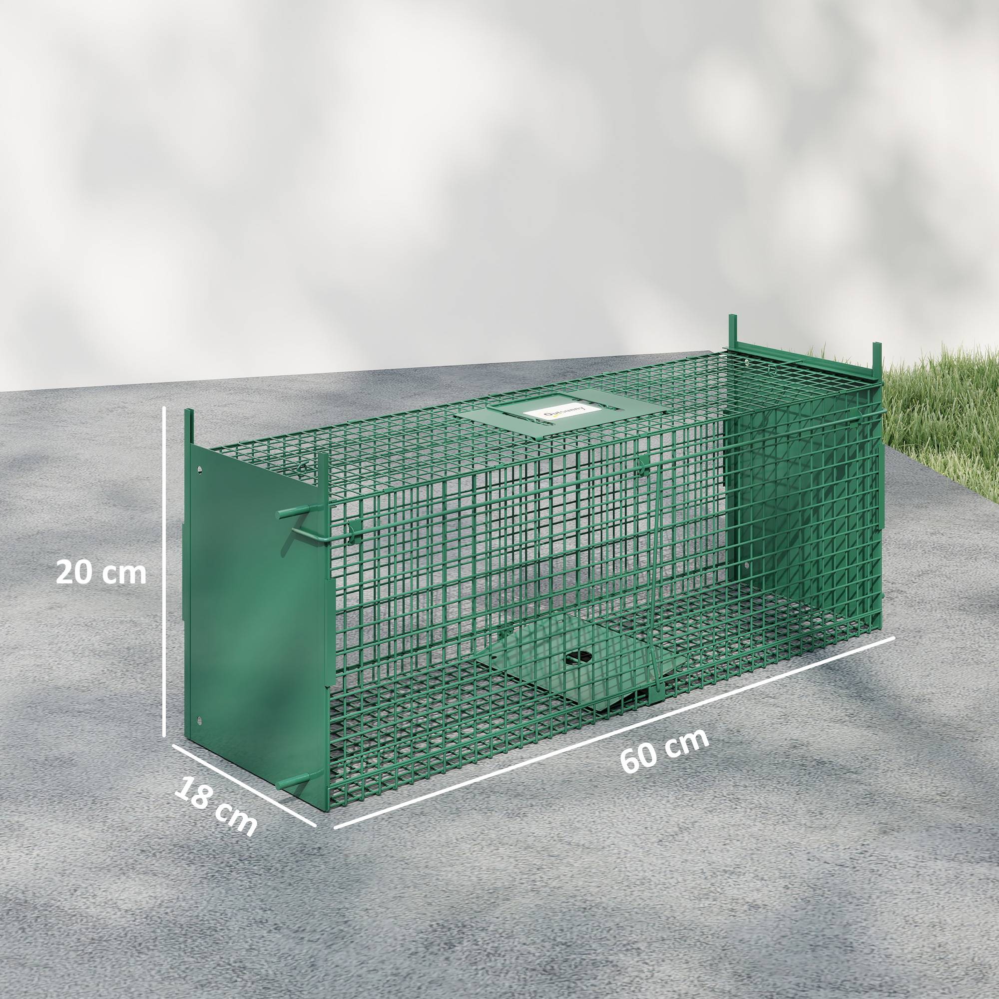Piège à animaux vivants 60 x 18 x 20 cm avec 2 portes, poignée et cadre en acier pour souris et rongeurs, vert - Image 5