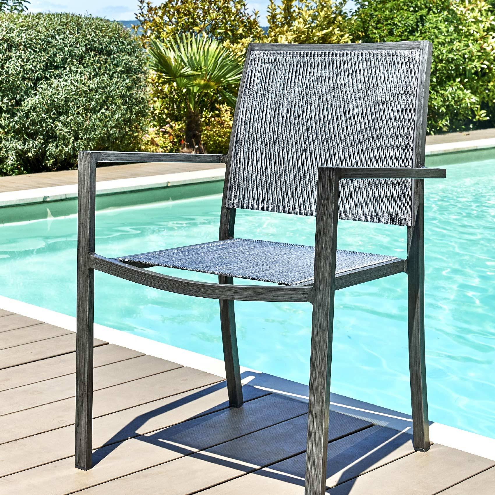 Fauteuil empilable en finition teck recyclé - JARDILINE - Aluminium/Bois - Gris clair - Imagen 1