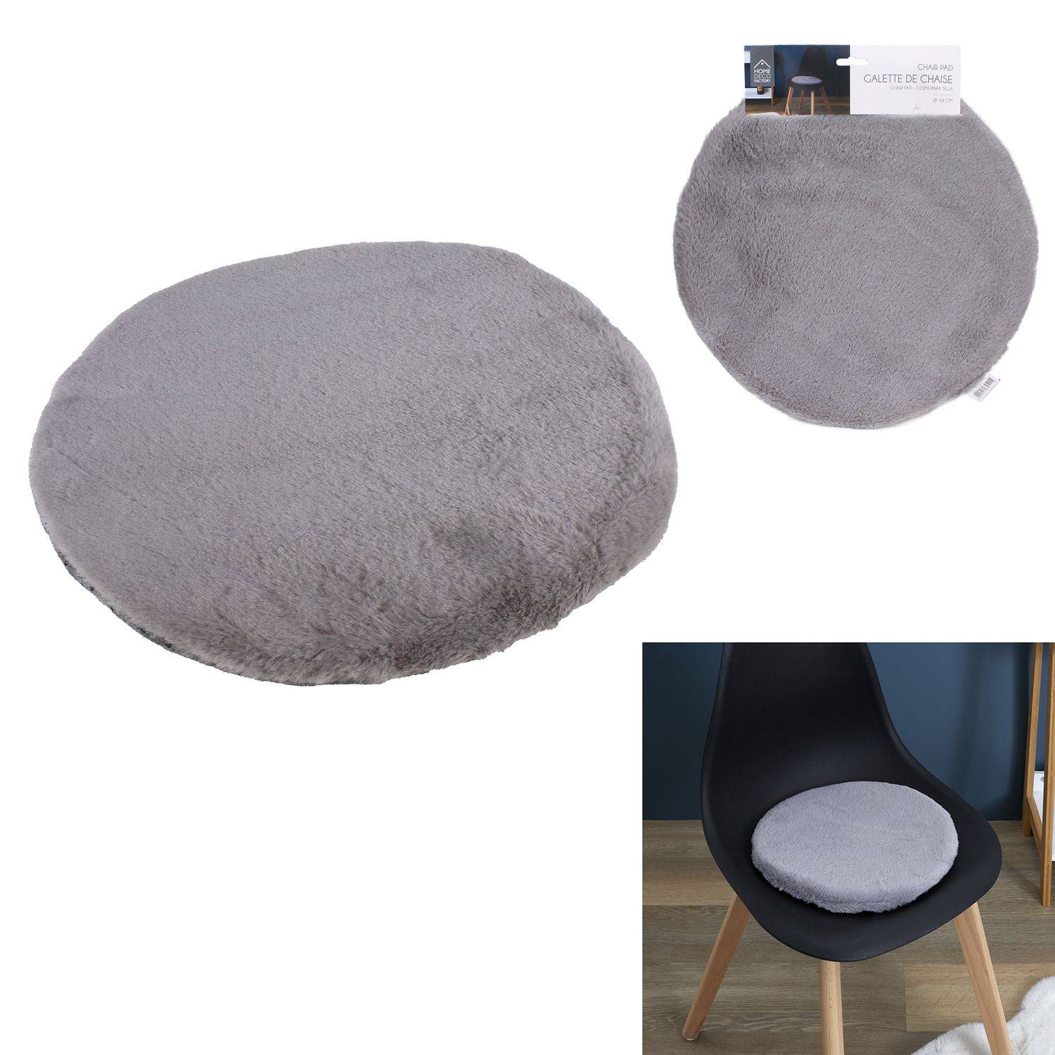 Sans Marque - Lot de 6 galettes de chaises rondes imitiation fourrure - Diamètre 34 cm - Gris - Toilinux - Imagen 3