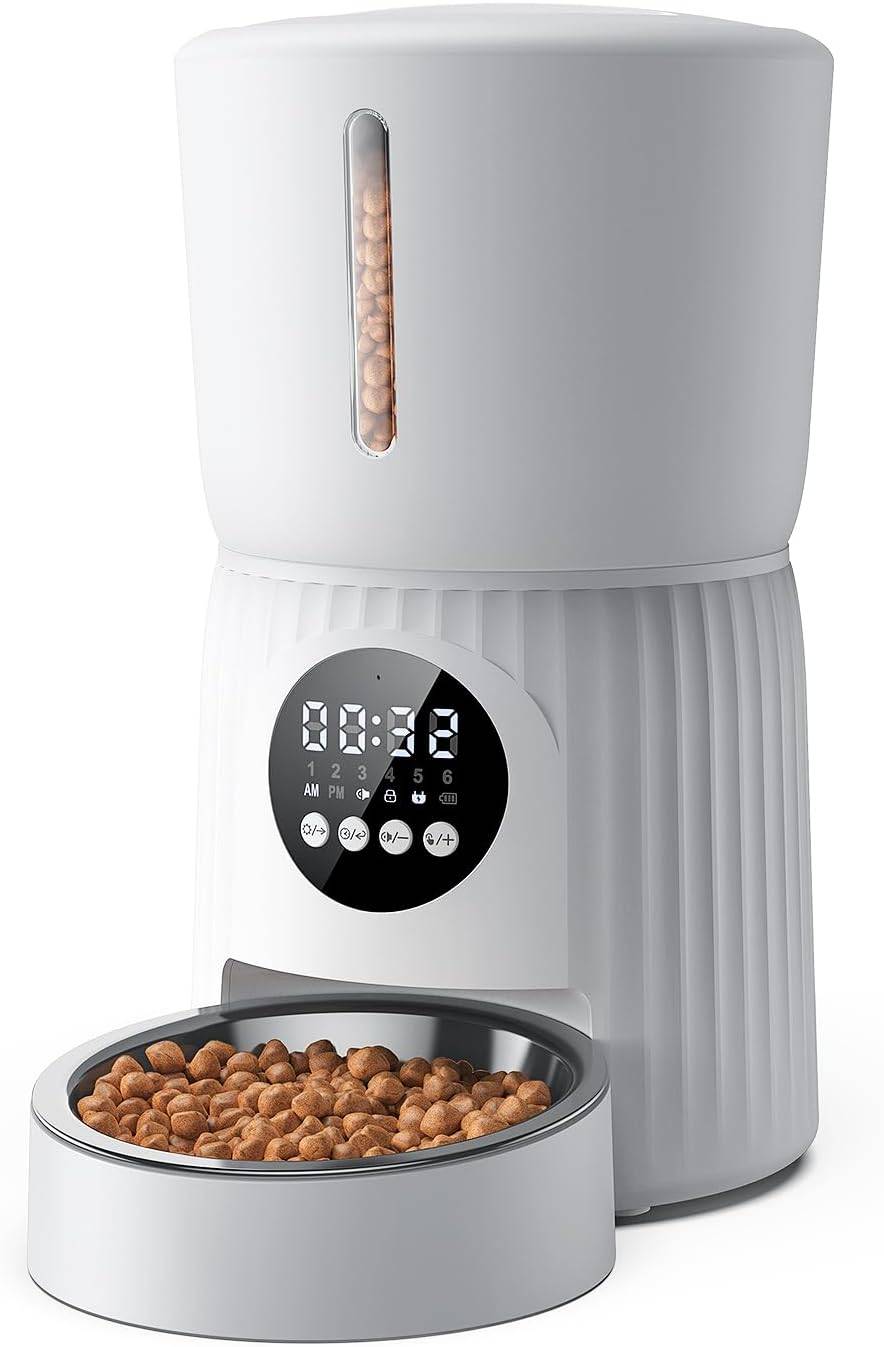 Distributeur Croquettes Chat Automatique, Minuterie Programmable et Enregistreur 30s Vocal, 1 à 6 Repas par Jour Vendos85