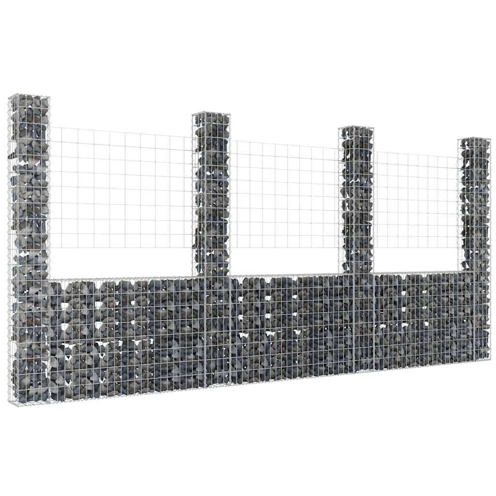 Panier de gabion en fer argenté 380 x 20 x 200 cm avec 4 poteaux - PANGIVO - Image 1