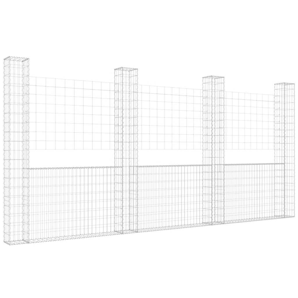 Panier de gabion en fer argenté 380 x 20 x 200 cm avec 4 poteaux - PANGIVO - Image 2