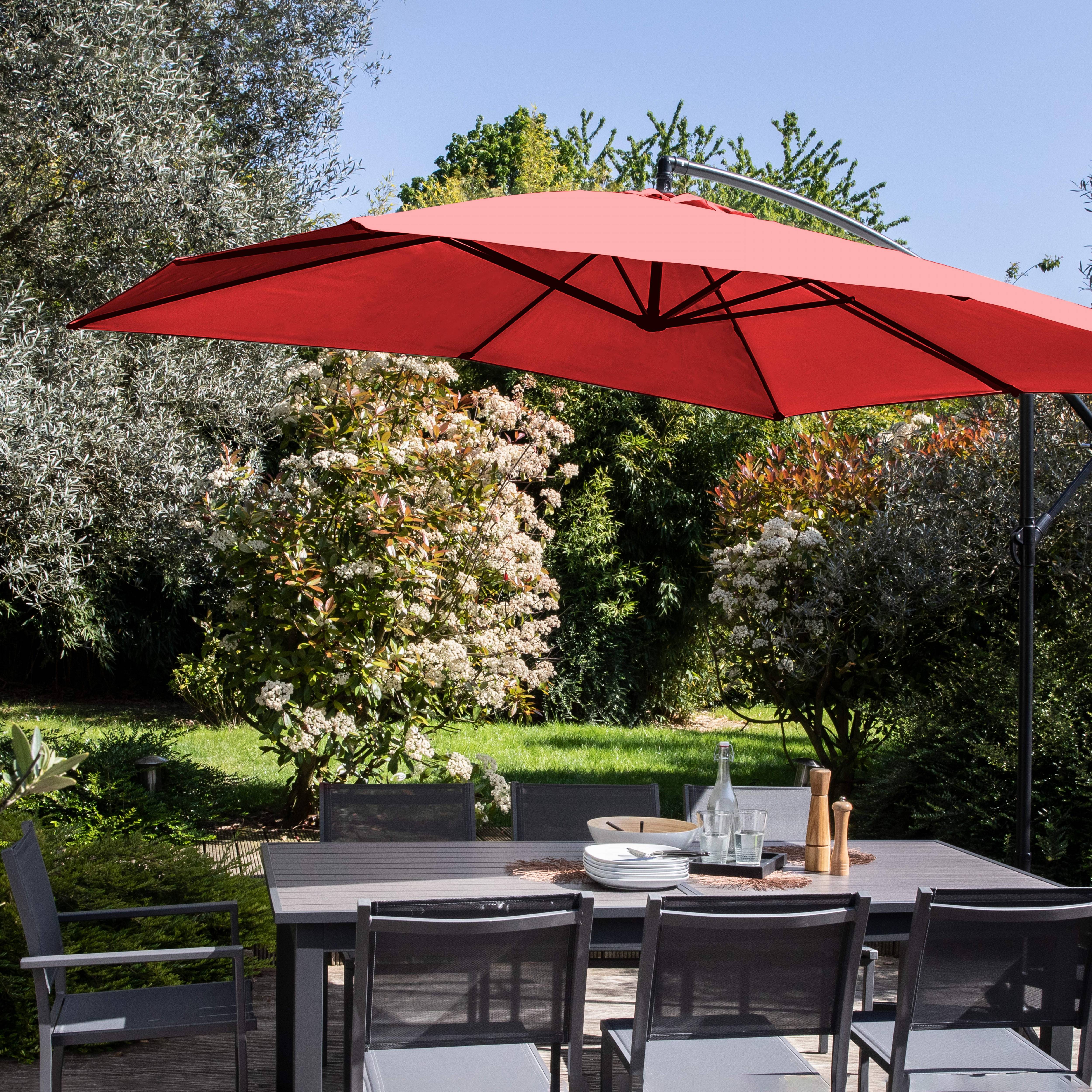 Oviala - Parasol déporté 3x3m et 4 dalles à remplir acier rouge Genova - Oviala - Imagen 2