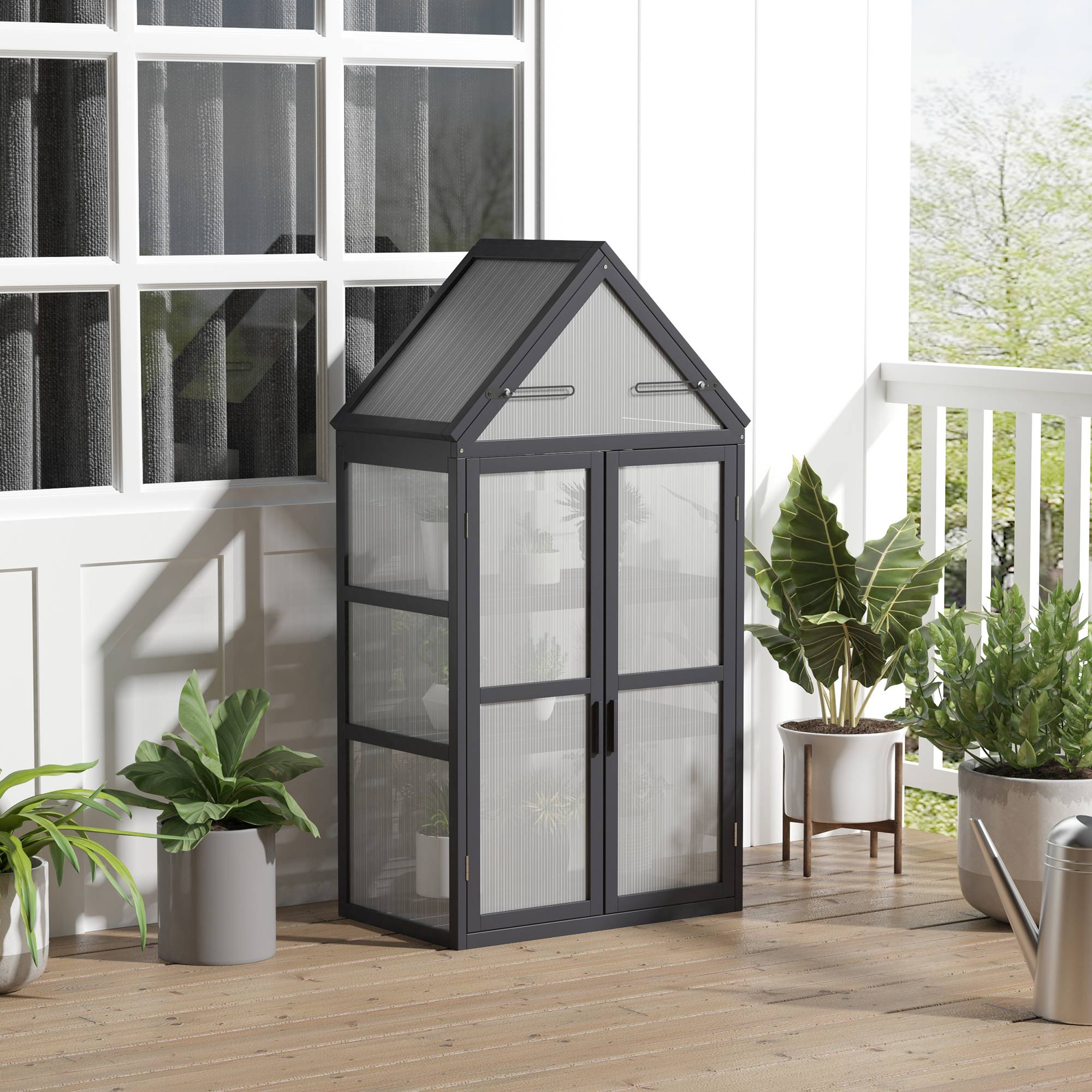 ComfortXL - Mini serre de jardin bois et polycarbonate gris 70,5 x 42 x 132 cm balcon 3 étagères - ComfortXL Outdoor Living