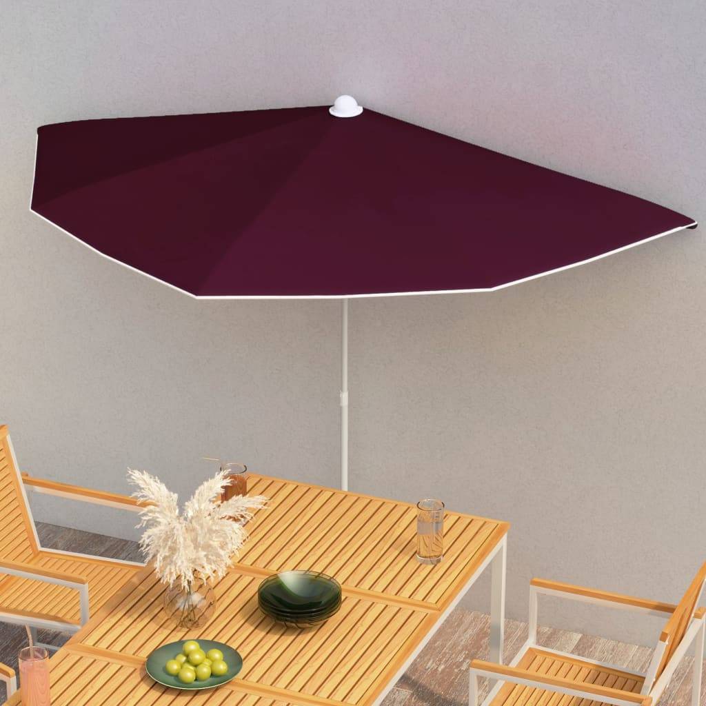 Maison Chic - Demi-parasol de jardin | Parasol d'extérieur avec mât 180x90 cm rouge bordeaux Maison Chic - Image 2