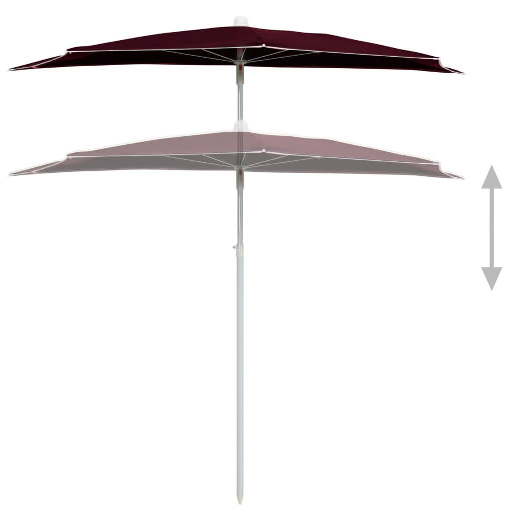 Maison Chic - Demi-parasol de jardin | Parasol d'extérieur avec mât 180x90 cm rouge bordeaux Maison Chic - Image 4