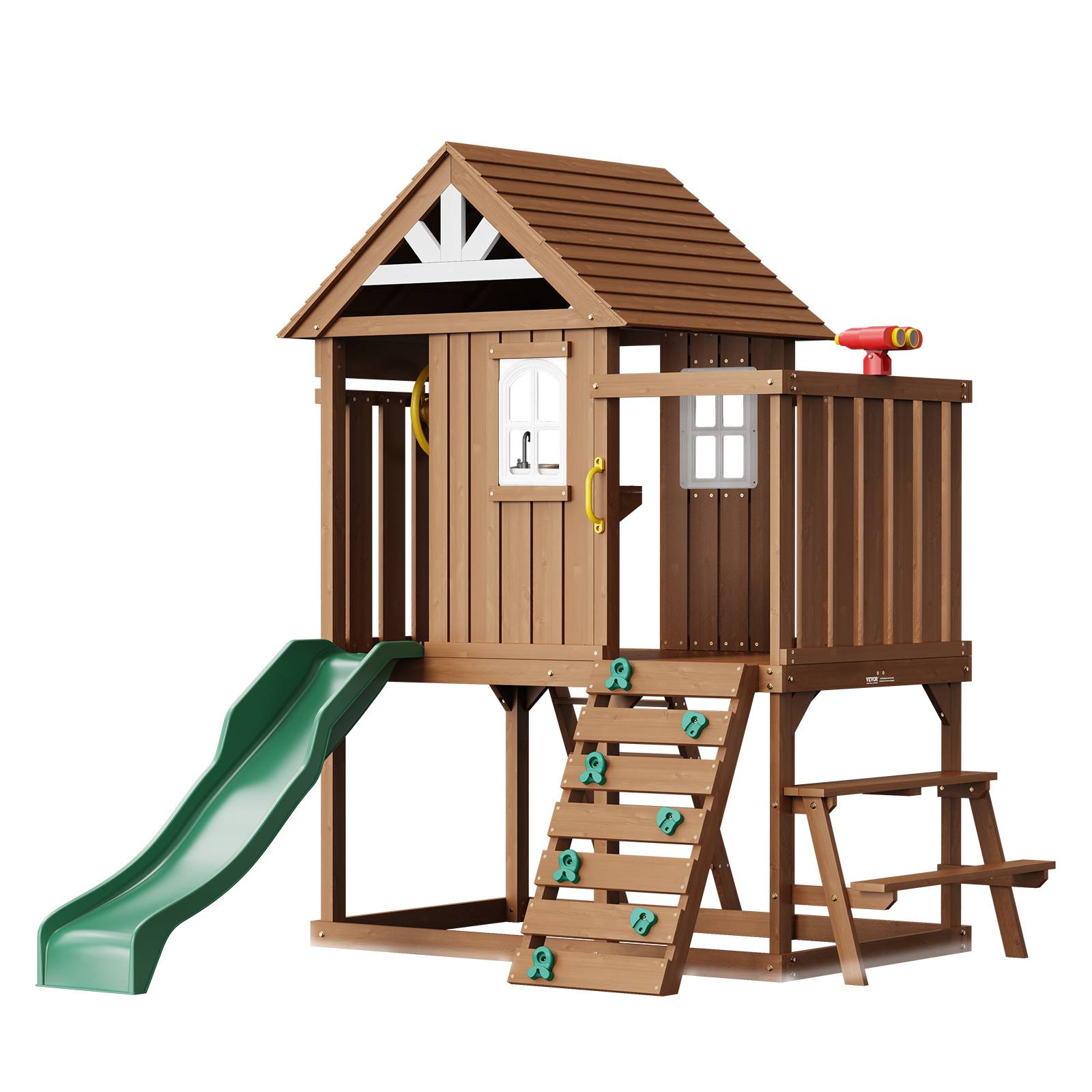 Vevor - VEVOR Maisonnette enfants extérieur en bois de cèdre, maison de jeux avec toboggan, échelle, mur d’escalade, table et fenêtres - Image 1