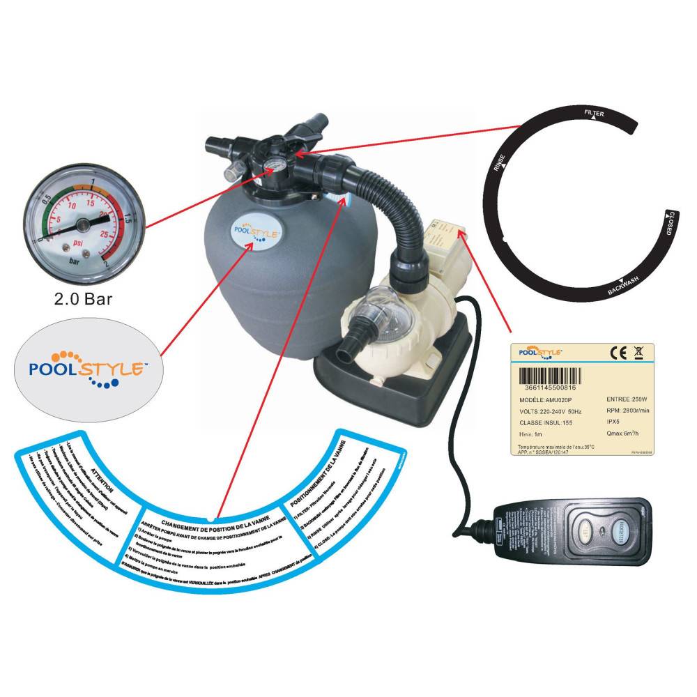 Groupe de filtration 8m3/h avec pompe et filtre à sable 88031710 Poolstyle - Imagen 3