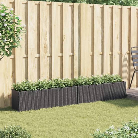 Jardinière avec 3 pots en résine tressée noire 105 x 30 x 32 cm - PANGIVO - Image 3