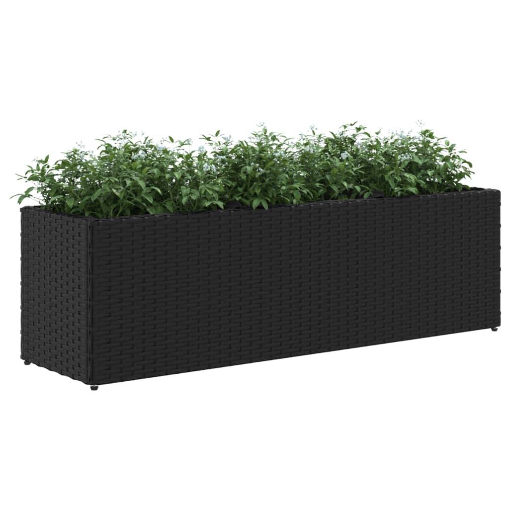 Jardinière avec 3 pots en résine tressée noire 105 x 30 x 32 cm - PANGIVO - Image 4