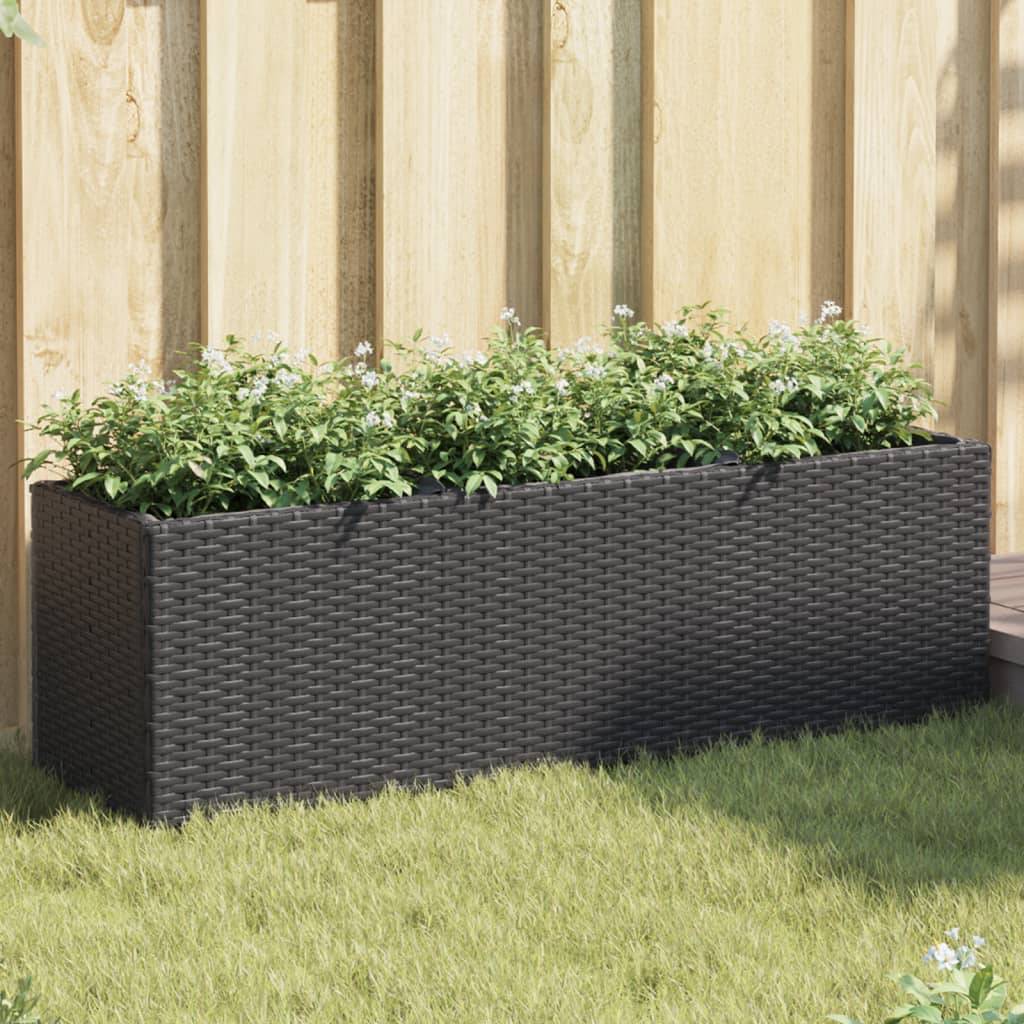 Jardinière avec 3 pots en résine tressée noire 105 x 30 x 32 cm - PANGIVO - Image 1