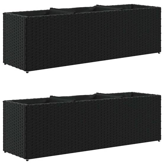 Jardinière avec 3 pots en résine tressée noire 105 x 30 x 32 cm - PANGIVO - Image 2
