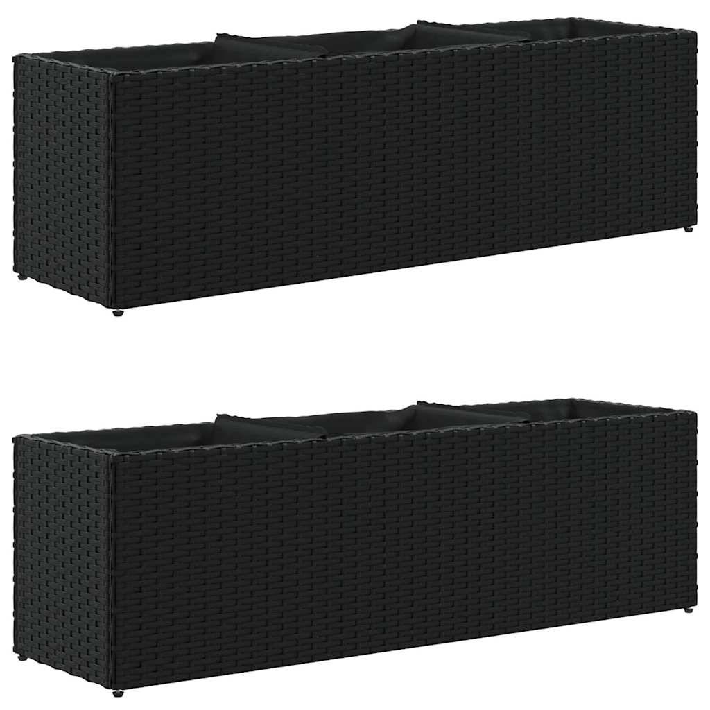 Jardinière avec 3 pots en résine tressée noire 105 x 30 x 32 cm - PANGIVO - Image 2