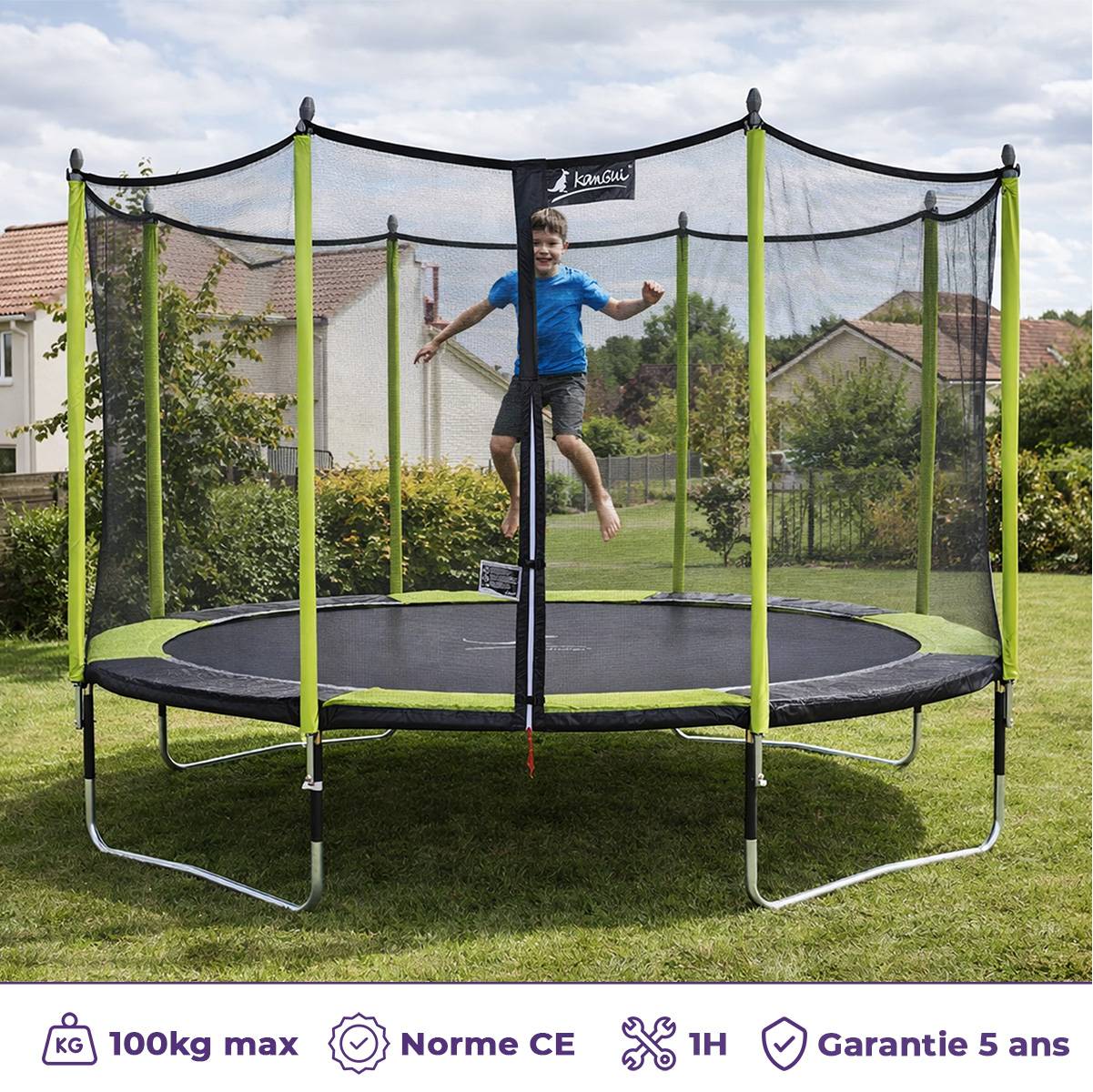 Kangui - Trampoline jardin Ø 430 cm + filet de sécurité - JUMPI 430 - Noir/Vert Kangui - Image 2