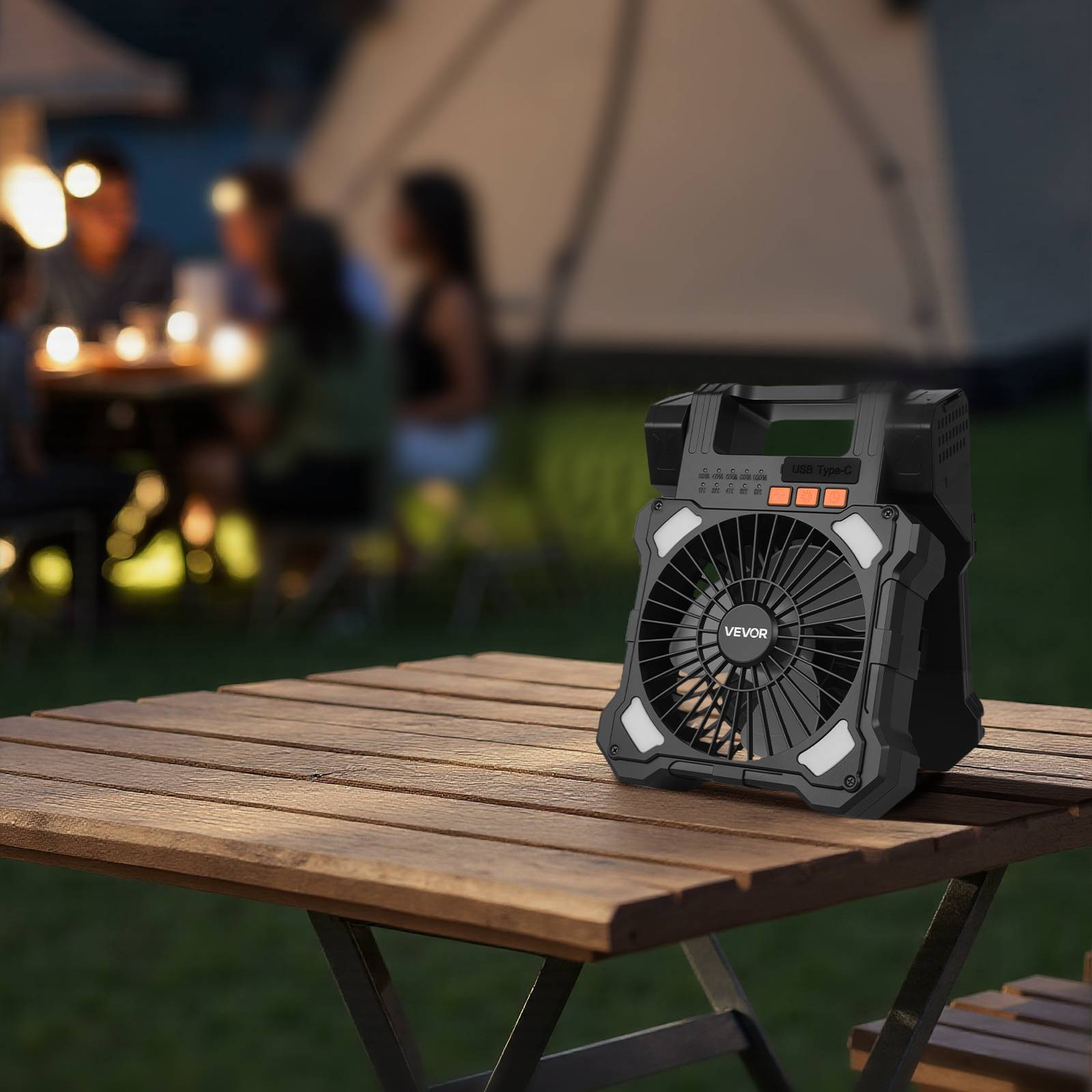 Vevor - VEVOR Ventilateur solaire rechargeable 20000mAh, 20cm. LED, 5 vitesses, minuterie. Pour camping. - Image 8