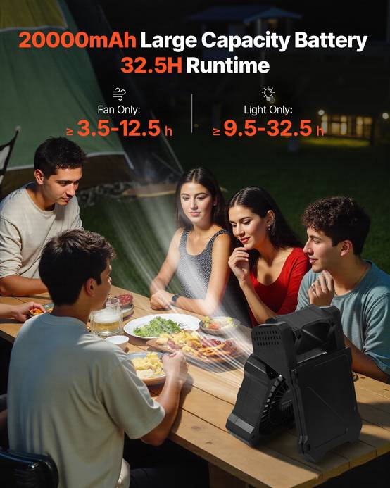 Vevor - VEVOR Ventilateur solaire rechargeable 20000mAh, 20cm. LED, 5 vitesses, minuterie. Pour camping. - Image 2