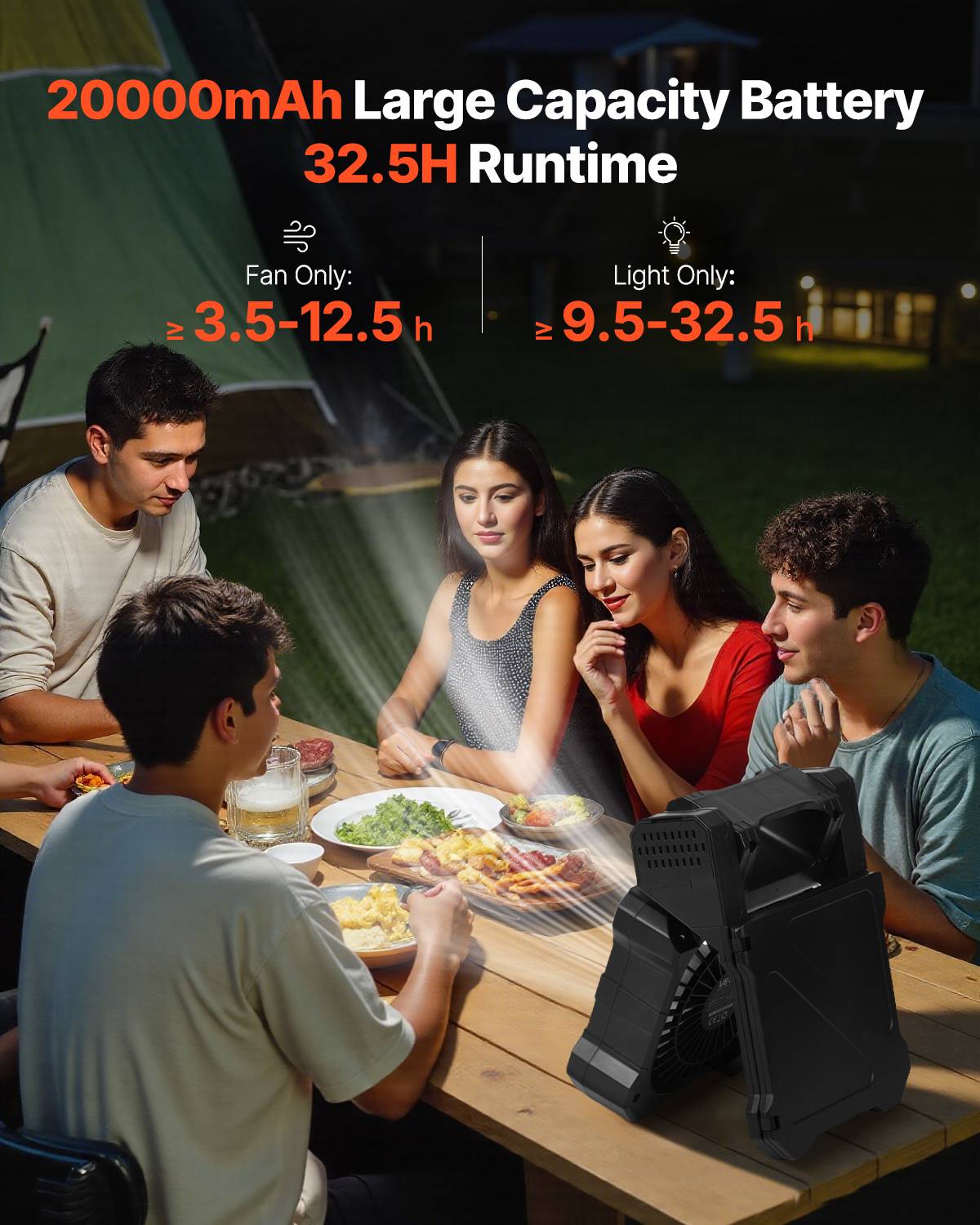 Vevor - VEVOR Ventilateur solaire rechargeable 20000mAh, 20cm. LED, 5 vitesses, minuterie. Pour camping. - Image 2