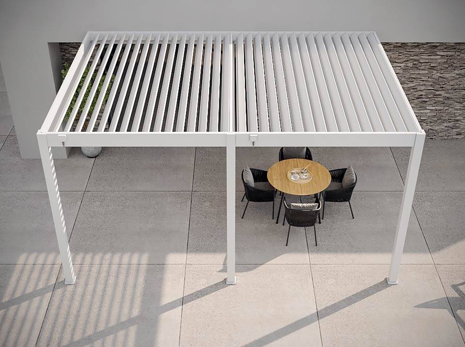 Direct Abris - Pergola Bioclimatique Aluminium Adossée 19m² - 3,6x5,3 - Store Façade Inclus  - Blanc - 34 lames en Aluminium a 120 degrés - HALO - Imagen 3