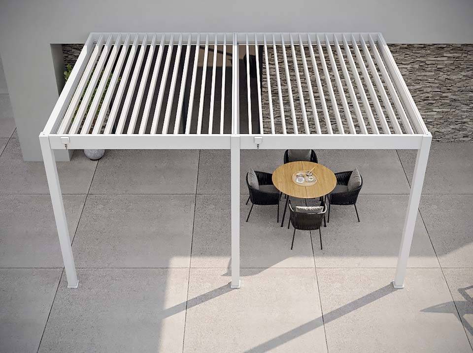 Direct Abris - Pergola Bioclimatique Aluminium Adossée 19m² - 3,6x5,3 - Store Façade Inclus  - Blanc - 34 lames en Aluminium a 120 degrés - HALO - Imagen 5
