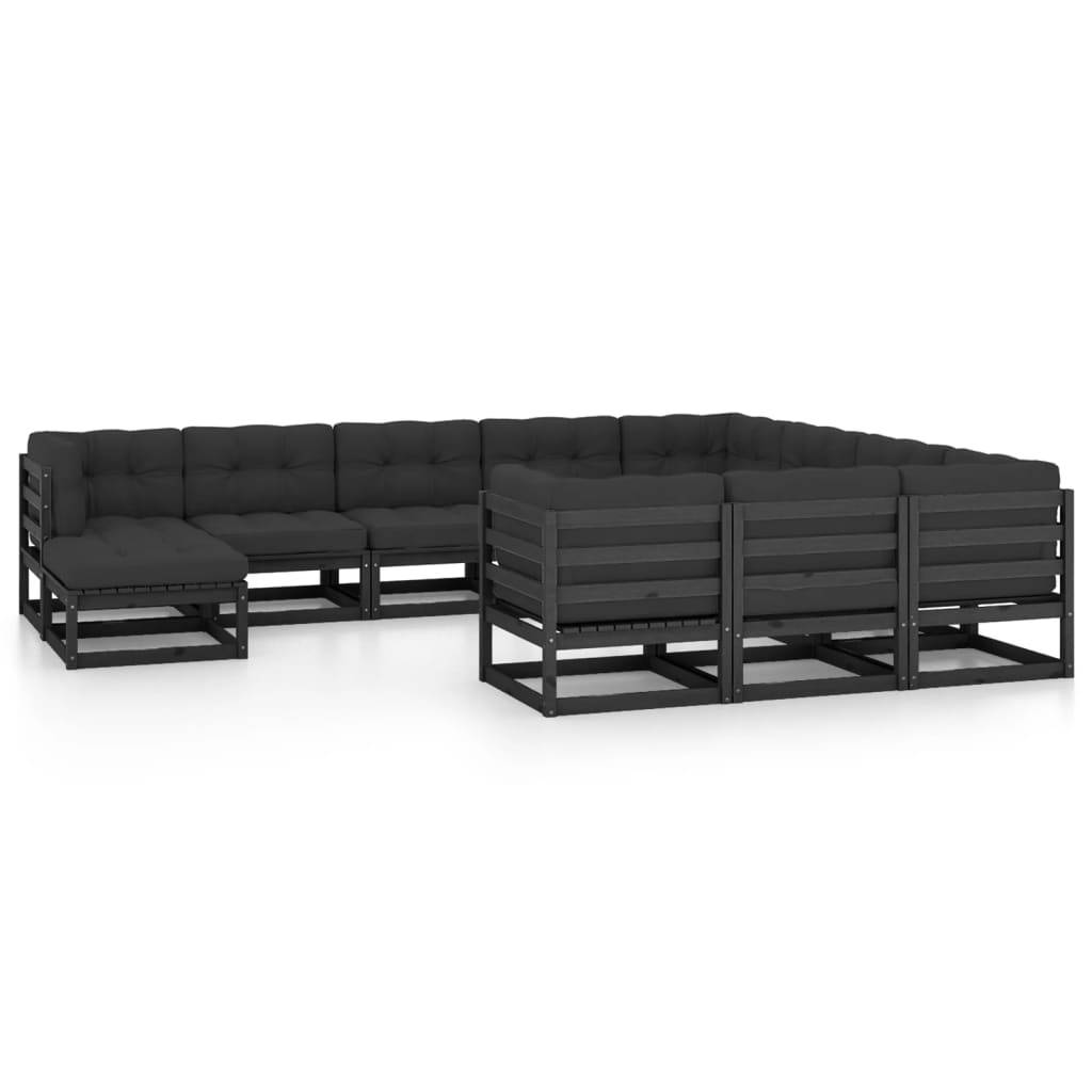 Helloshop26 - Salon de jardin meuble d'extérieur ensemble de mobilier 11 pièces avec coussins noir bois de pin massif - Imagen 2