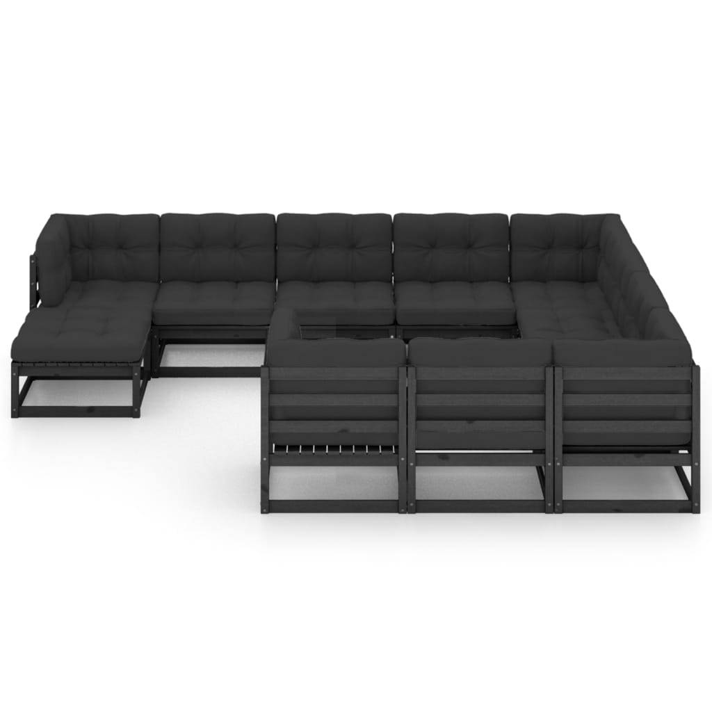 Helloshop26 - Salon de jardin meuble d'extérieur ensemble de mobilier 11 pièces avec coussins noir bois de pin massif - Imagen 1