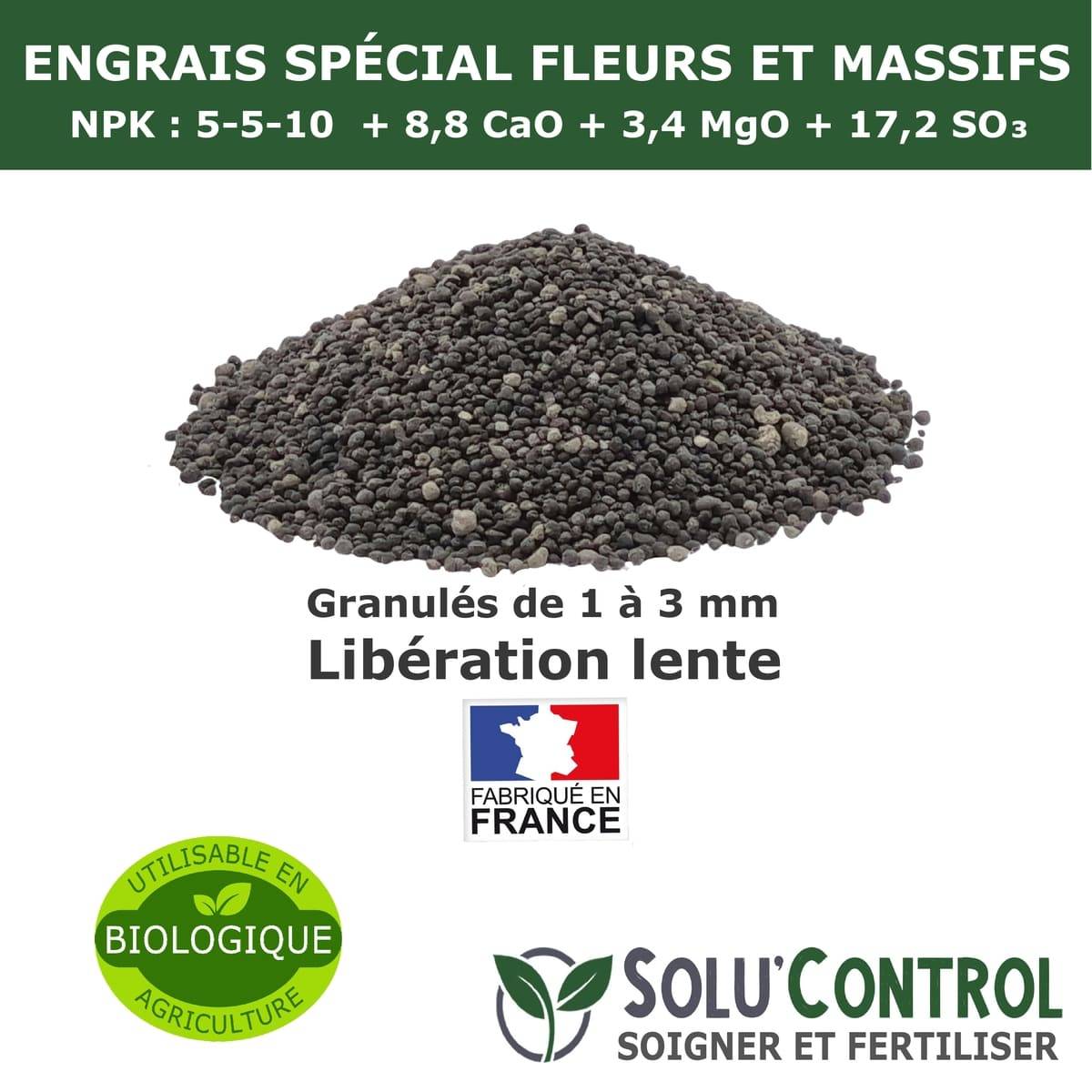 SOLU’CONTROL - 5 kg - Engrais Spécial Fleurs et Massifs NPK 5-5-10 - Favorise une floraison abondante, éclatante et durable - UAB - Image 4