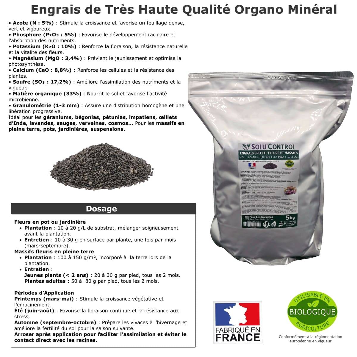 SOLU’CONTROL - 5 kg - Engrais Spécial Fleurs et Massifs NPK 5-5-10 - Favorise une floraison abondante, éclatante et durable - UAB - Image 3
