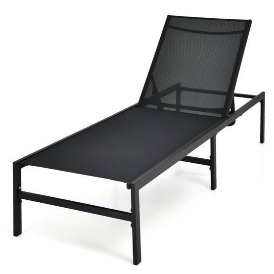 Transat Inclinable Chaise Longue de Jardin Dossier Réglable 5 Positions pour Piscine Plage Terrasse Charge 150 kg Noir - Image 1